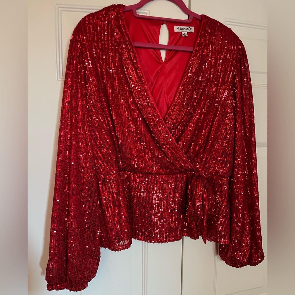 Nanette Laporte Red sequin Party Top